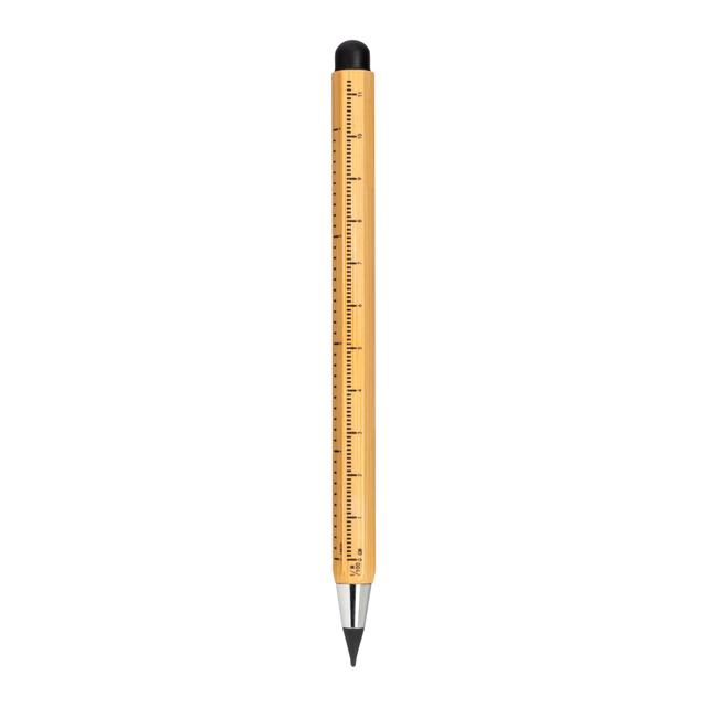 Penna righello senza inchiostro cancellabile in bambù, con gommino touch screen e cappucci