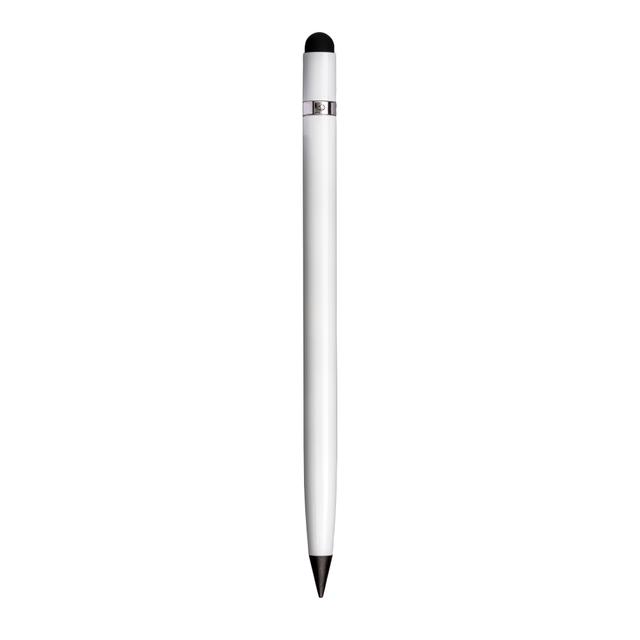Penna senza inchiostro cancellabile in alluminio, con gommino per touch screen e gomma.